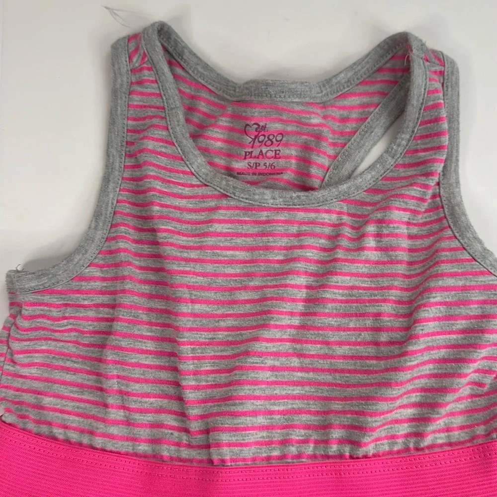 The Children's Place Girls’ Pink and Gray‎ Striped Casual Dress Size Small 5/6 - Picture 2 of 4